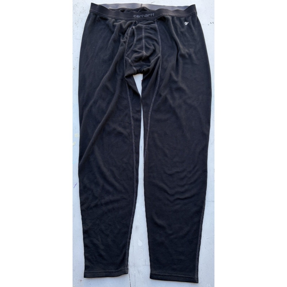 Men's Carhartt Pants Long Johns Black Solid 2XL Workwear Outdoor Logo Waffle